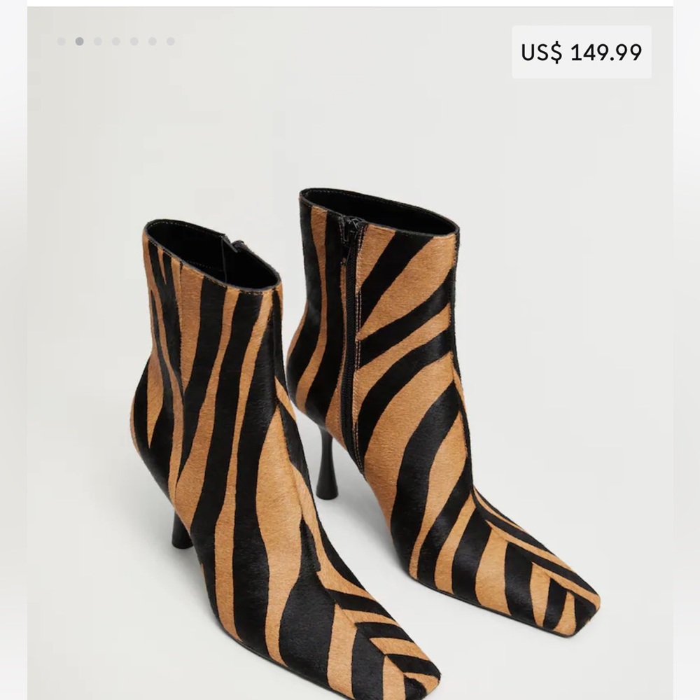 Mango tiger animal print heeled pony hair ankle boots